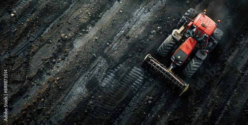 Aerial View of a Tractor Working on a Field