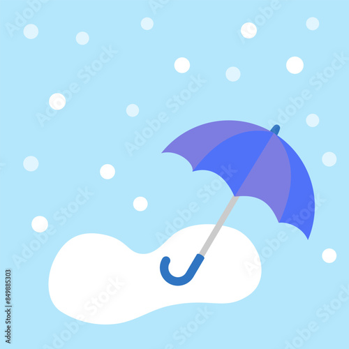 雪の中、青い傘のベクター風景画像