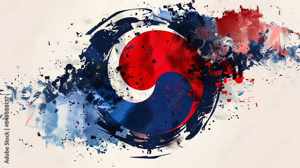 태극기를 소재로 한 수채화풍의 추상적인 이미지 태극기를 소재로 한 수채화풍의 추상적인 이미지