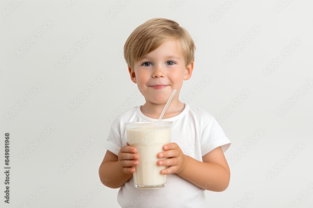 Boy drinking banana smoothie portrait photo milk. Boy drinking banana smoothie portrait photo milk.