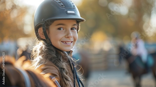 Smiling Equestrian Girl in Riding Helmet