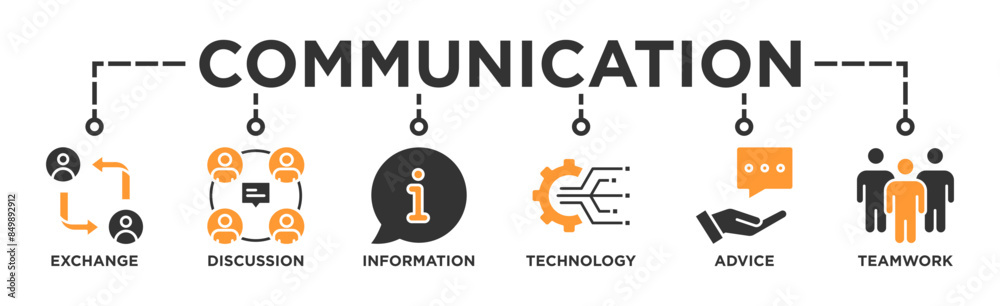 Communication banner web icon vector illustration concept with icon of exchange, discussion, information, technology, advice, and teamwork Communication banner web icon vector illustration concept with icon of exchange, discussion, information, technology, advice, and teamwork
