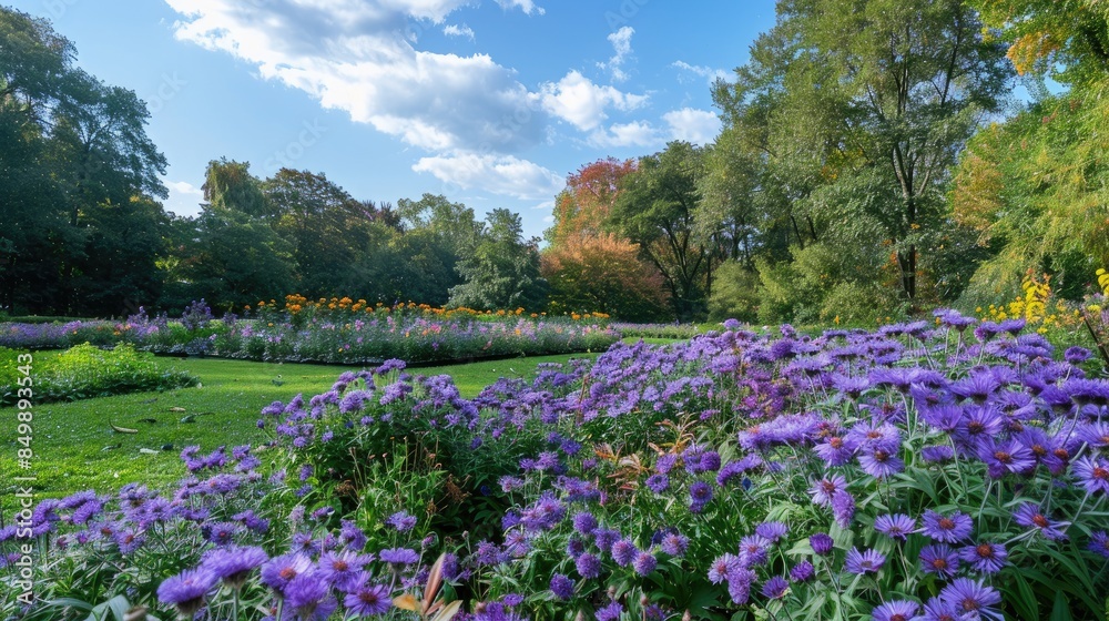Aster flowerbeds flourishing in the park Aster flowerbeds flourishing in the park