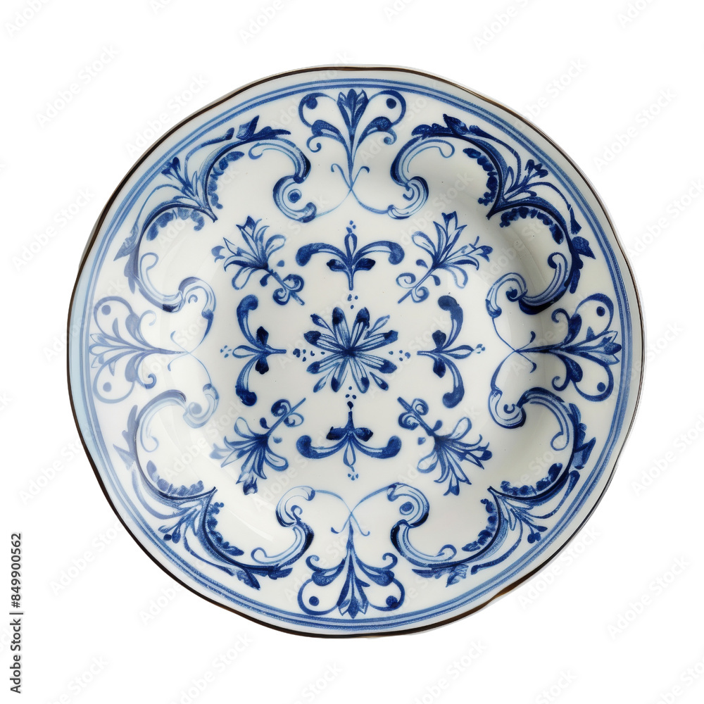 Elegant antique-style white porcelain plate with intricate blue floral patterns. Perfect for vintage table settings and decorative collections. Elegant antique-style white porcelain plate with intricate blue floral patterns. Perfect for vintage table settings and decorative collections.