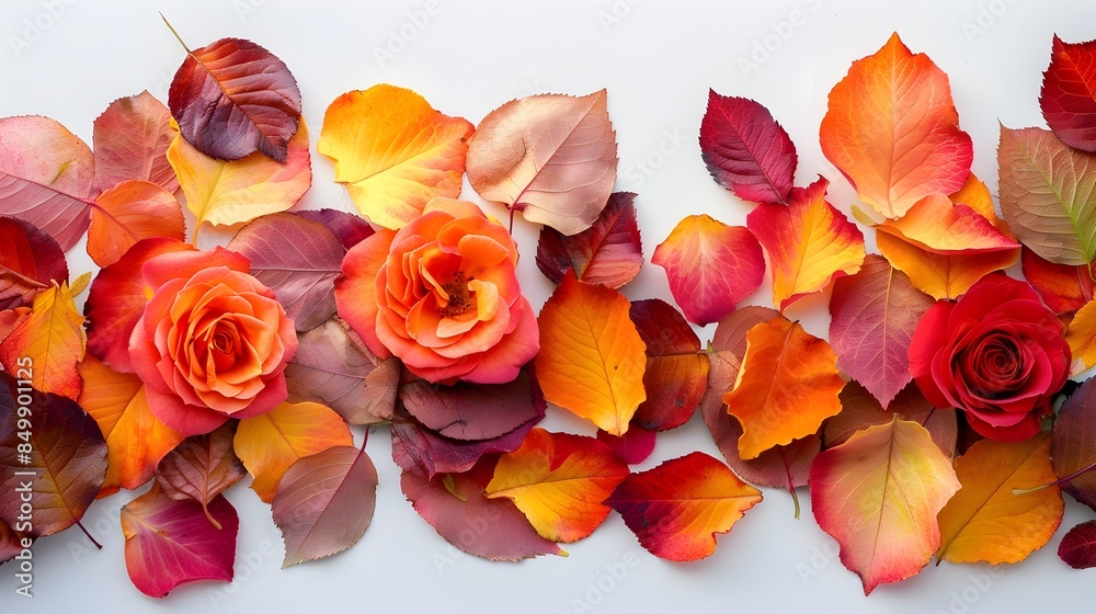 Multicolored Rose Petals Scattered on White Background Multicolored Rose Petals Scattered on White Background