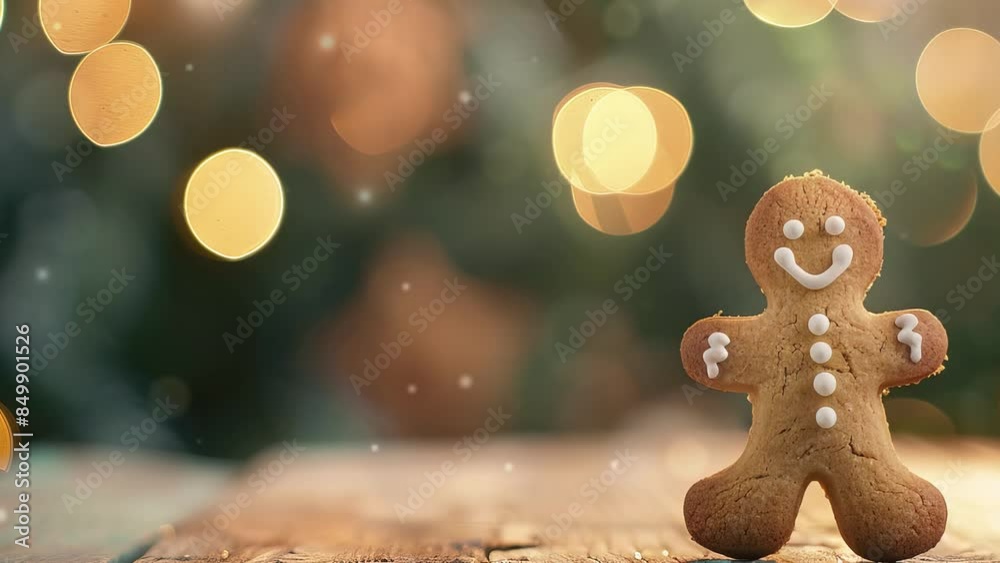 Bokeh Christmas Background with Human-Shaped Gingerbread Cookies