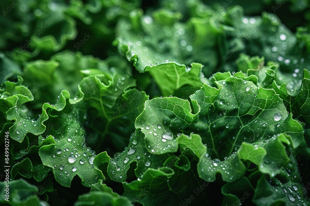 Beautiful green salad closeup with water drops Beautiful green salad closeup with water drops