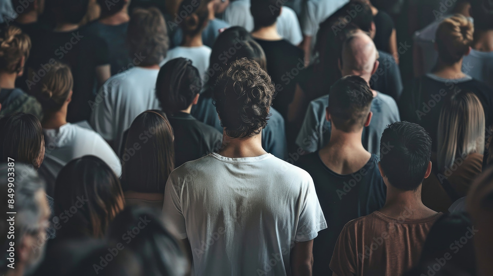 Back view captures individual standing out from crowd, Ai Generated Back view captures individual standing out from crowd, Ai Generated