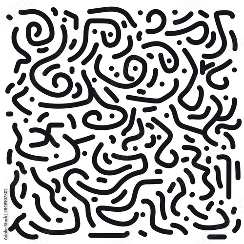 Fun Color Black line abstract doodle set seamless pattern, Creative minimalist style art background for children or trendy design with basic shapes. Simple childish scribble backdrop