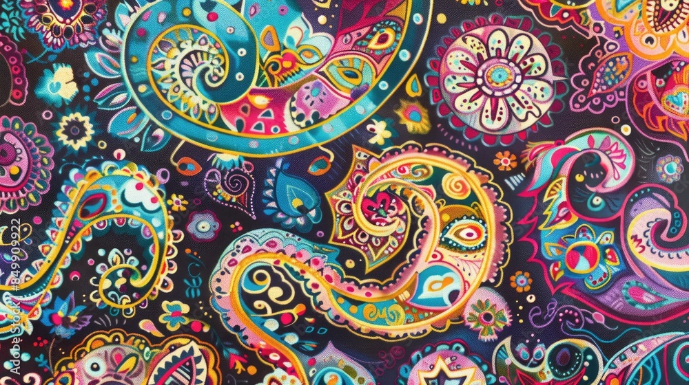Paisley Pattern featured in Colorful Textile Design Paisley Pattern featured in Colorful Textile Design