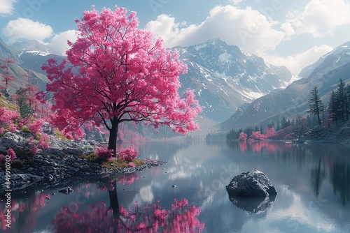 Fototapeta Naklejka Na Ścianę i Meble -  lake landscape nature mountains water tourism sky travel trees beauty forest reflection scenery outdoors background