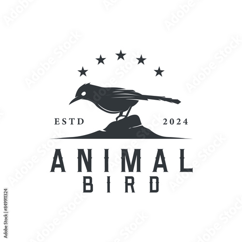 Black silhouette bird logo concept design simple vintage bird lover illustration template photo