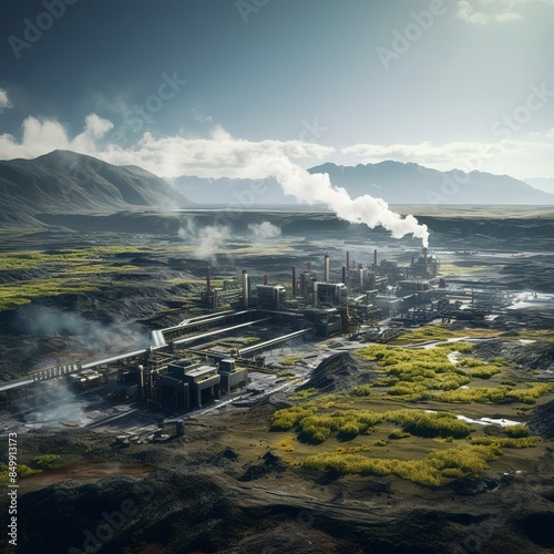 photo of a geothermal power station in a geologically active region. photo