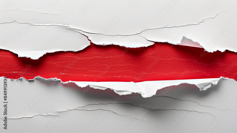 White paper torn with a bold red header, isolated background, studio lighting highlighting the crisp tear, perfect for marketing material White paper torn with a bold red header, isolated background, studio lighting highlighting the crisp tear, perfect for marketing material