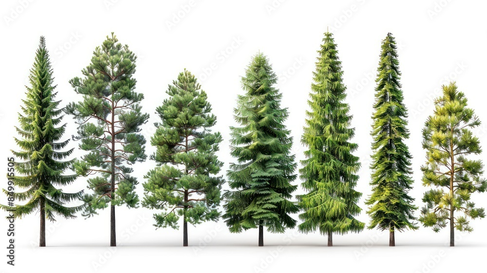 Towering Pines: Set of Tall Trees Isolated on White Towering Pines: Set of Tall Trees Isolated on White
