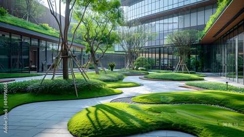 Serene Modern Architectural Landscape Blending Nature and Office Design photo