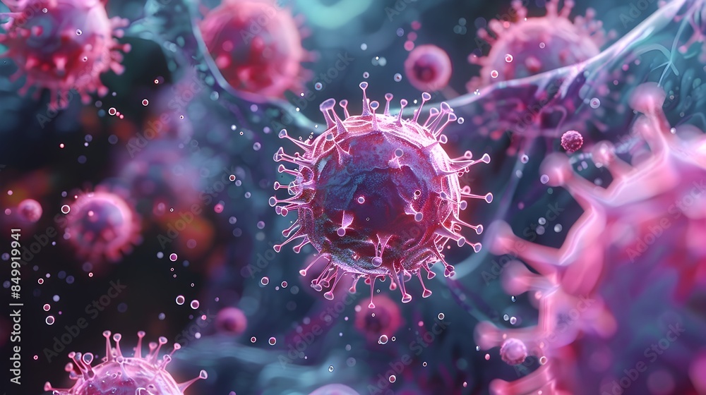 3D rendering of virus cells 3D rendering of virus cells
