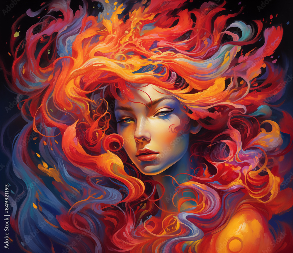 Beautiful Woman Fire Vibe Paint Tendrils Beautiful Woman Fire Vibe Paint Tendrils