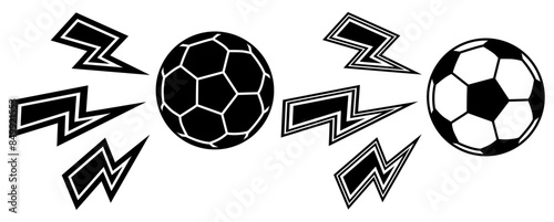 set collections football lightning icon. power kick soccer ball shoot bolt design template vector illustration
