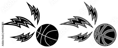set collections basketball lightning icon. fastest strike shoot basketball thunderbolt design template vector illustration