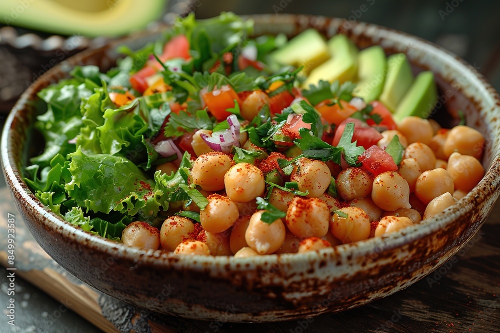chickpea food vegetarian healthy salad vegetables diet vegan lunch bowl meal fresh dinner green red plate closeup chickpea food vegetarian healthy salad vegetables diet vegan lunch bowl meal fresh dinner green red plate closeup