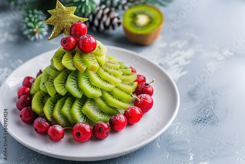 Christmas food fruit tree festive kiwi xmas creative new year holiday happy idea funny red dessert snack healthy delicious edible treat green pomegranate sweet concept photo