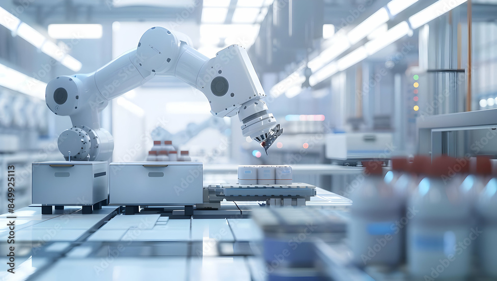 Advanced robotic arm operating in a modern laboratory setting, enhancing precision and automation in scientific research. Advanced robotic arm operating in a modern laboratory setting, enhancing precision and automation in scientific research.