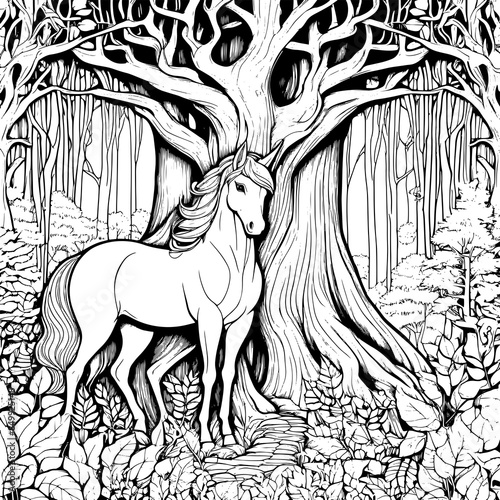 Unicorn in Fantasy Forest