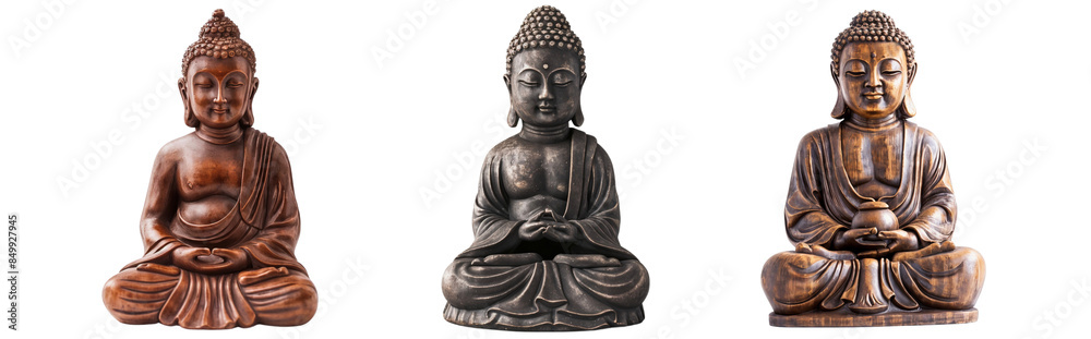 Naklejka premium Set of Ancient statue of the Great Buddha, isolated on transparent background