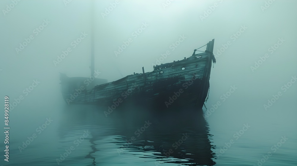 Fototapeta premium wooden ship sinking in misty sea