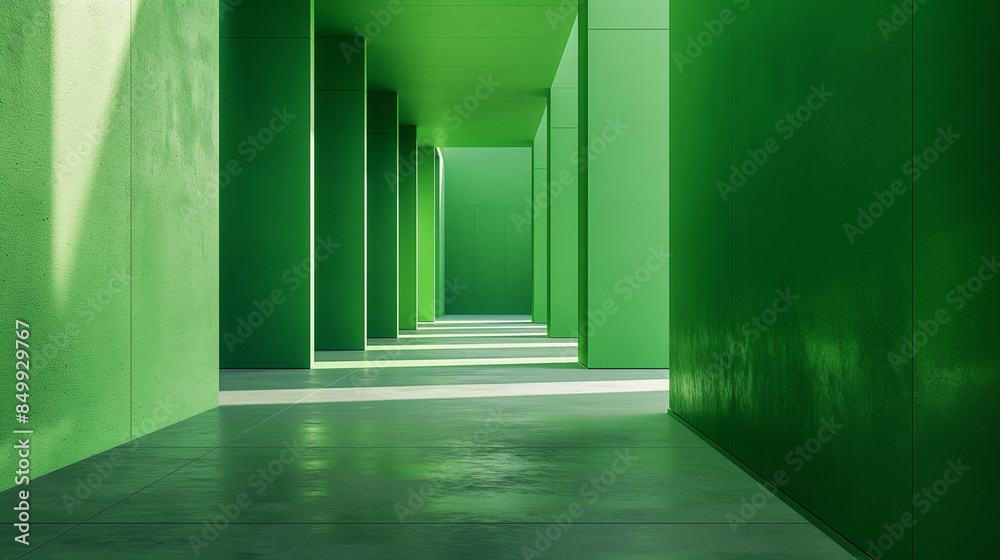 Fototapeta premium corridor with columns, green background, bright and attention-grabbing