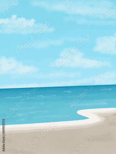 Vector illustration of tropical beach in daytime. 