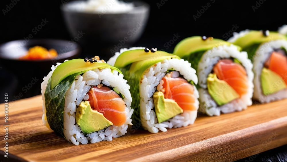 Minimalist Fusion Sushi Platter - Avocado, Tuna, Salmon, and Cucumber Rolls Minimalist Fusion Sushi Platter - Avocado, Tuna, Salmon, and Cucumber Rolls