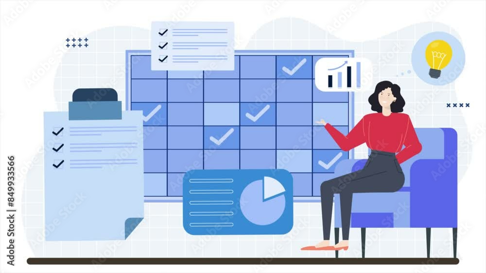 woman manager working with shcedule business animated illustration video woman manager working with shcedule business animated illustration video