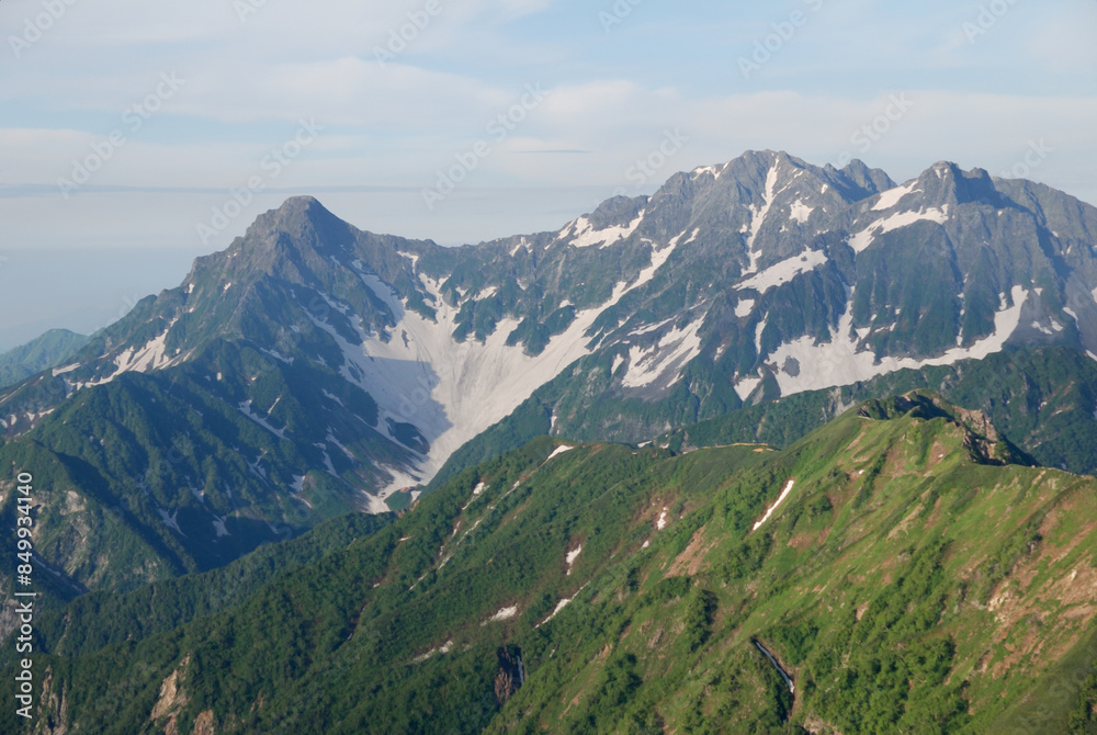 Trekking course from Mt. Otensho-dake to Yari-Hotaka mountains in early summer / 表銀座縦走路,大天井岳山頂から眺める穂高連峰へのトレッキングコース~南岳・北穂高岳・奥穂高岳 Trekking course from Mt. Otensho-dake to Yari-Hotaka mountains in early summer / 表銀座縦走路,大天井岳山頂から眺める穂高連峰へのトレッキングコース~南岳・北穂高岳・奥穂高岳