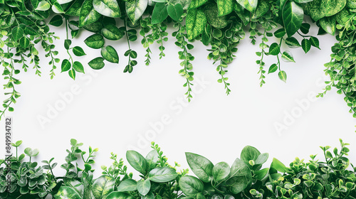
Many types of leaves are beautifully arranged on a white background, suitable for making a picture frame. There is space for additional text.