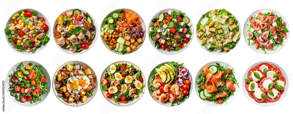 Healthy salad plates png element set on transparent background Healthy salad plates png element set on transparent background