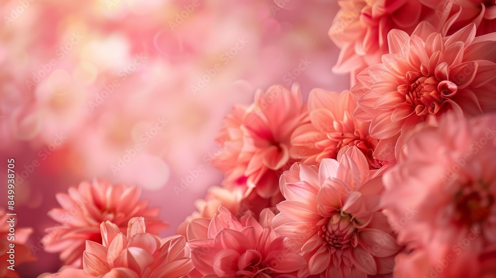 Lush pink flowers forming a border around an empty space, ideal for text or greeting card design, vibrant petals, soft lighting Lush pink flowers forming a border around an empty space, ideal for text or greeting card design, vibrant petals, soft lighting