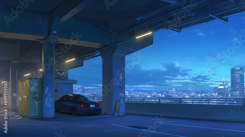 city parking landscape anime style photo
