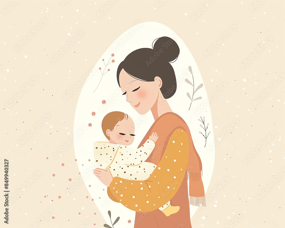 A heartwarming vector illustration of a mother holding her newborn baby A heartwarming vector illustration of a mother holding her newborn baby