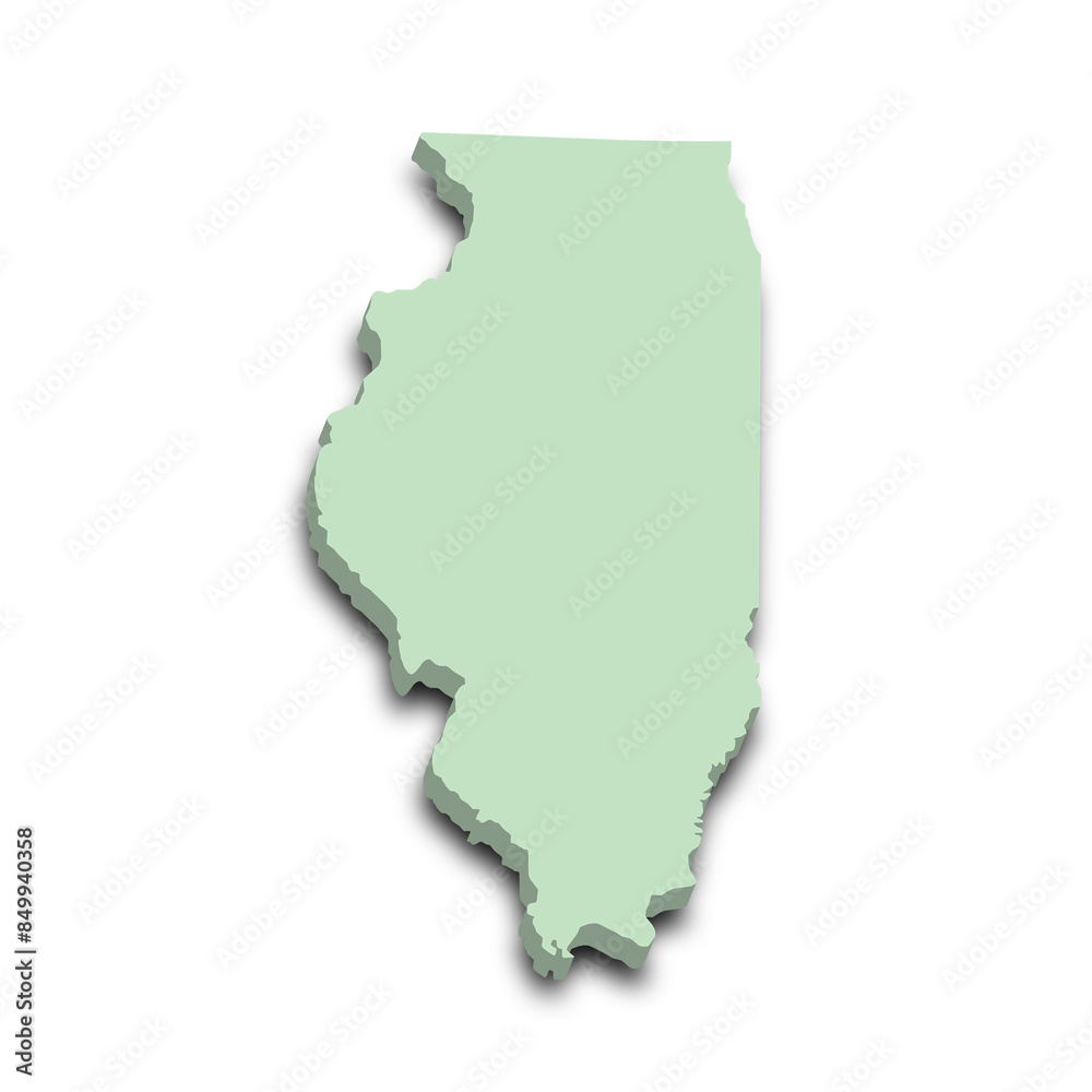 3d Map of Illinois state with color. United State of America, US, United State.