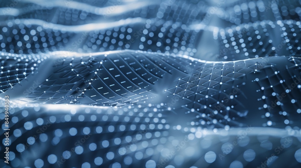 A closeup shot of a flexible solar panel showing its intricate network of silicon cells and sleek design. A closeup shot of a flexible solar panel showing its intricate network of silicon cells and sleek design.