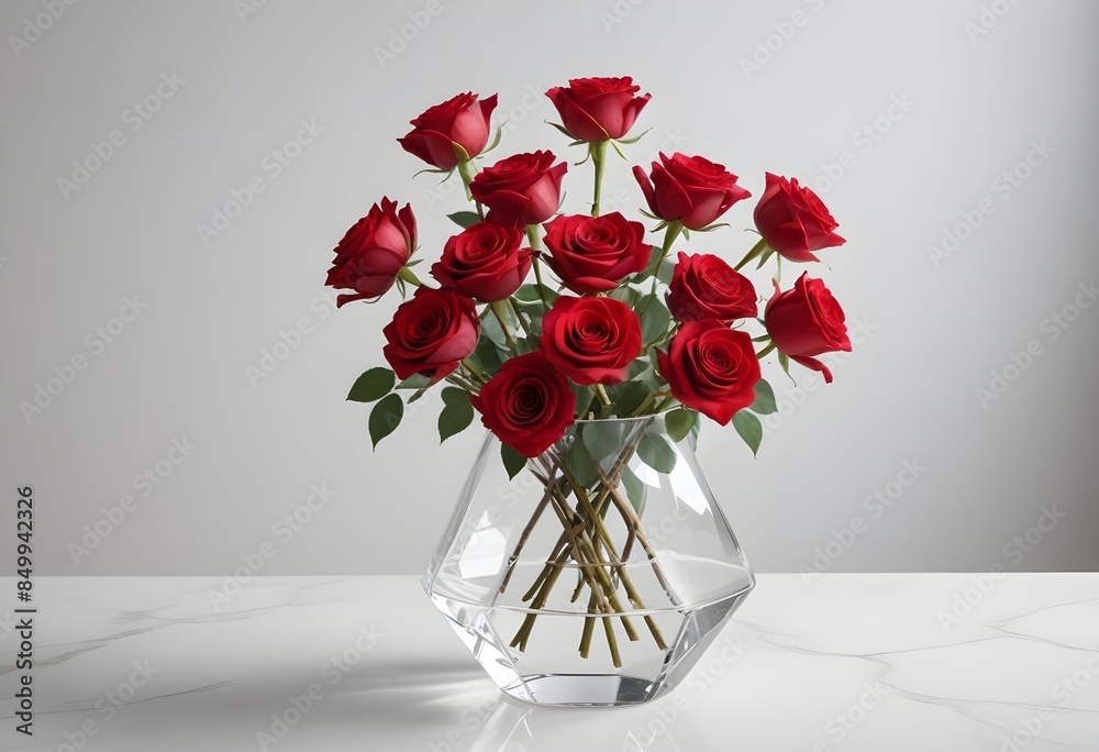 Fototapeta premium A bouquet of red roses in a glass jar, Looks elegant studio lighting