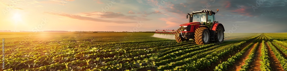 Farming tractor spraying plants in a field Farming tractor spraying plants in a field