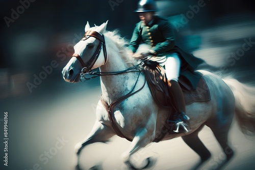 Horseman on horseback. Equestrian sport background.