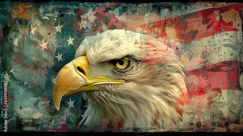 double exposure of eagle and American flag . Happy 4th of july concept