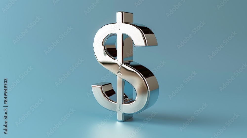 Digital 3D dollar symbol with a metallic finish, placed on a blue flat background, clean and sharp, with a designated text area included Digital 3D dollar symbol with a metallic finish, placed on a blue flat background, clean and sharp, with a designated text area included