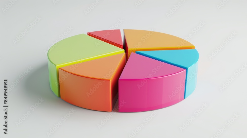 Detailed 3D pie chart with vibrant segments, set against a white flat background, clean and professional design, clear text space, modern aesthetic Detailed 3D pie chart with vibrant segments, set against a white flat background, clean and professional design, clear text space, modern aesthetic