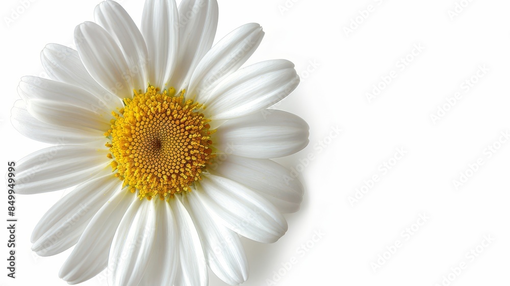 Naklejka premium Daisy flower in a close-up view, isolated on a light white background, crisp studio lighting, ideal for advertising purposes