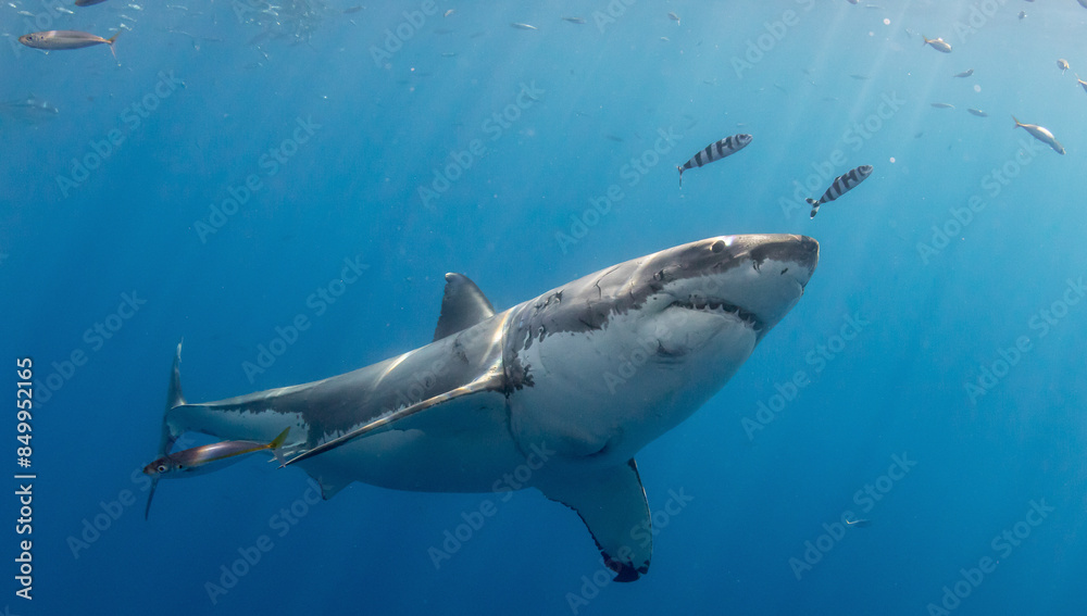 Fototapeta premium Great white shark swimming above